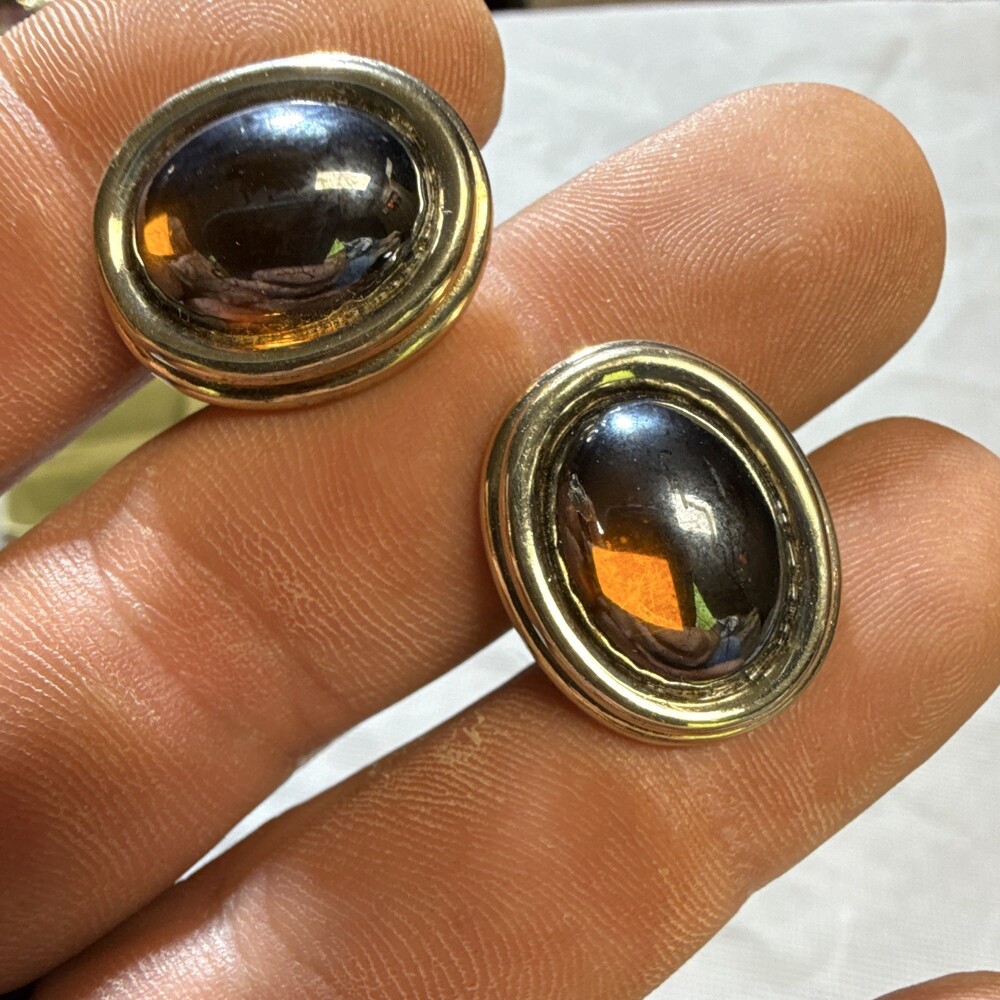 Montage swank Oval Brown Cabochon Stone Bullet Back Men's Cufflinks